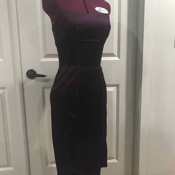 Burgundy Bebe strapless satin dress - Picture 2 of 8